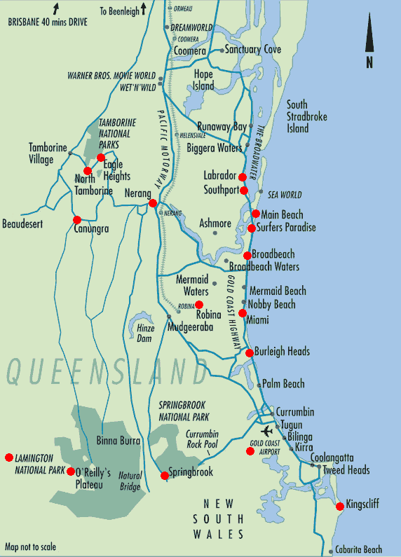 brisbane gold coast map. Australia#39;s Gold Coast